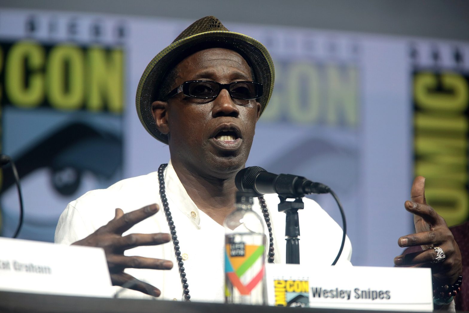 Wesley Snipes speaking at the 2018 San Diego Comic Con International. Attribution: Gage Skidmore from Peoria, AZ, United States of America