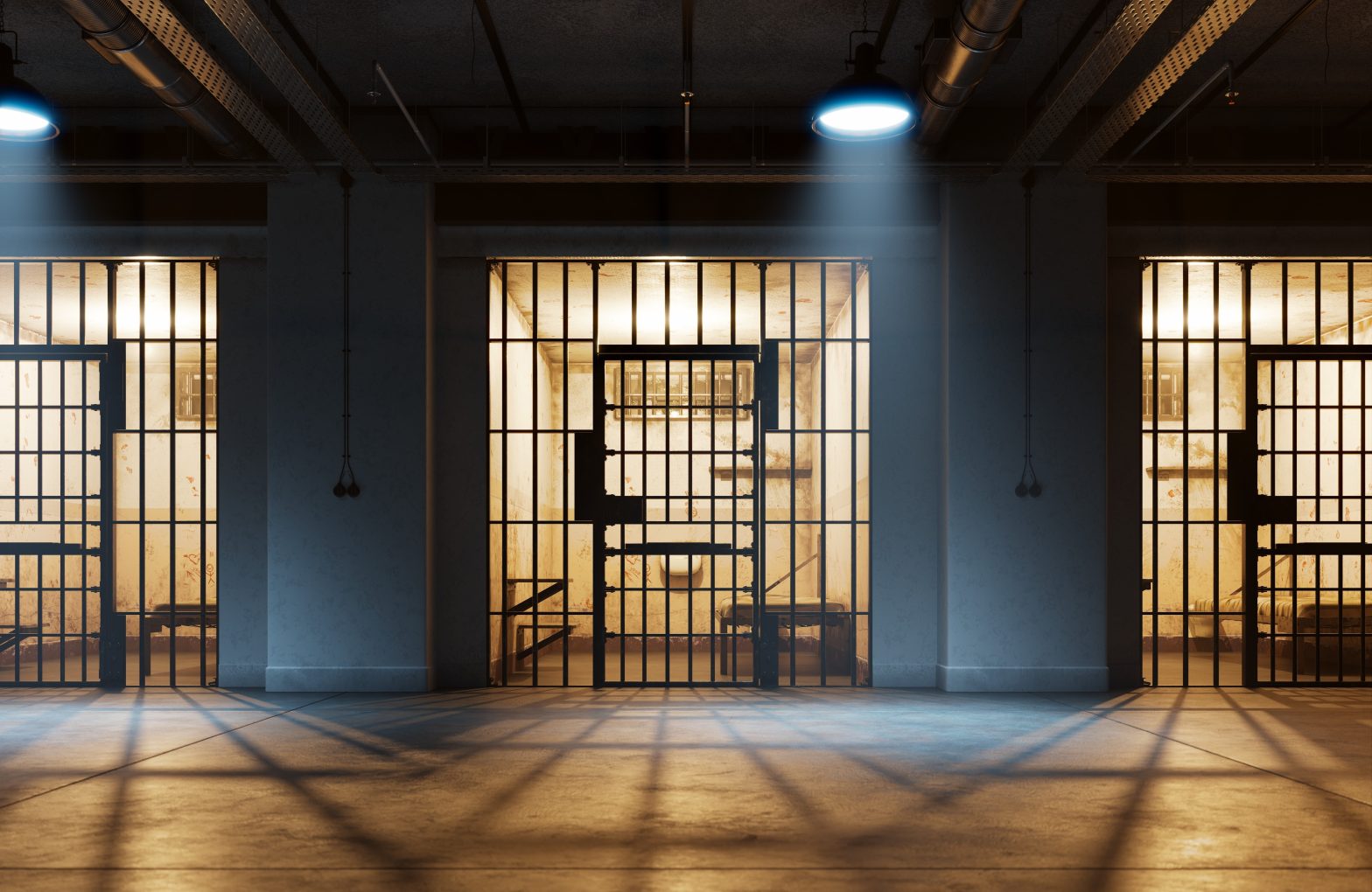 A view through the bars of the prisoner's cell doors. Jail attacke - Elko County Jail