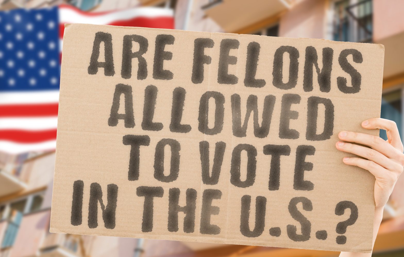 A banner, Are felons allowed to vote in the U.S.?, with blurred background. News - Inclusive Democracy Act, voting rights for incarcerated individuals