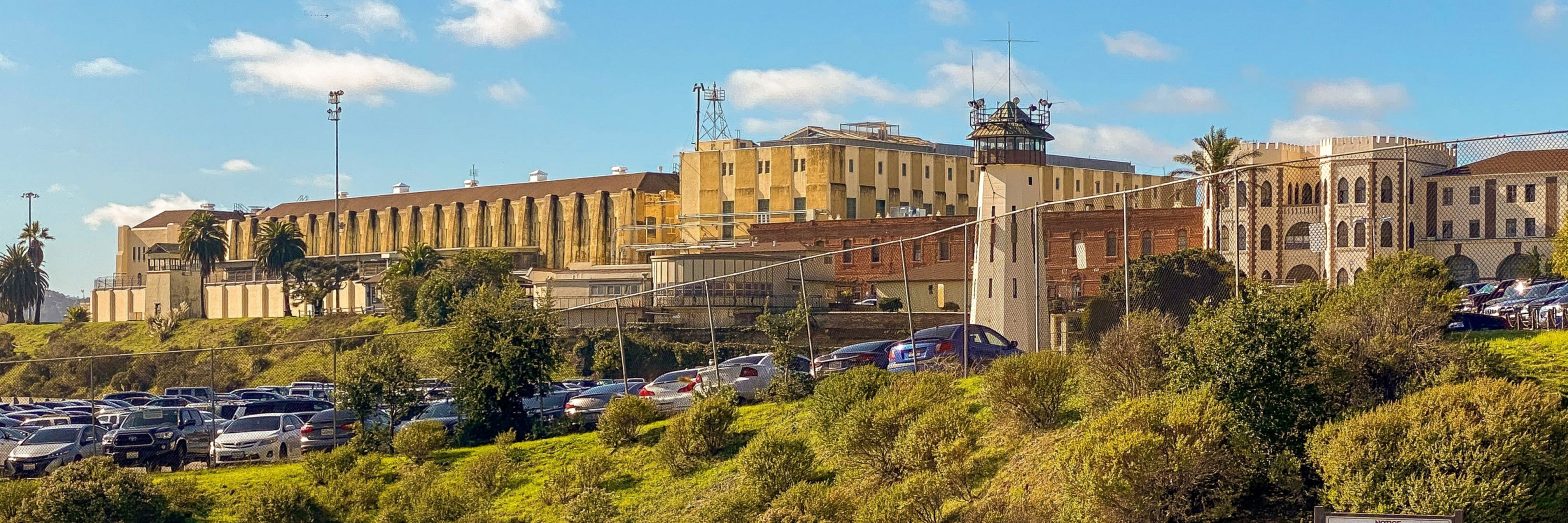 Landscape of San Quentin prison buildings. News - San Quentin Prison in California receives advisory council report for rehabilitation transformation